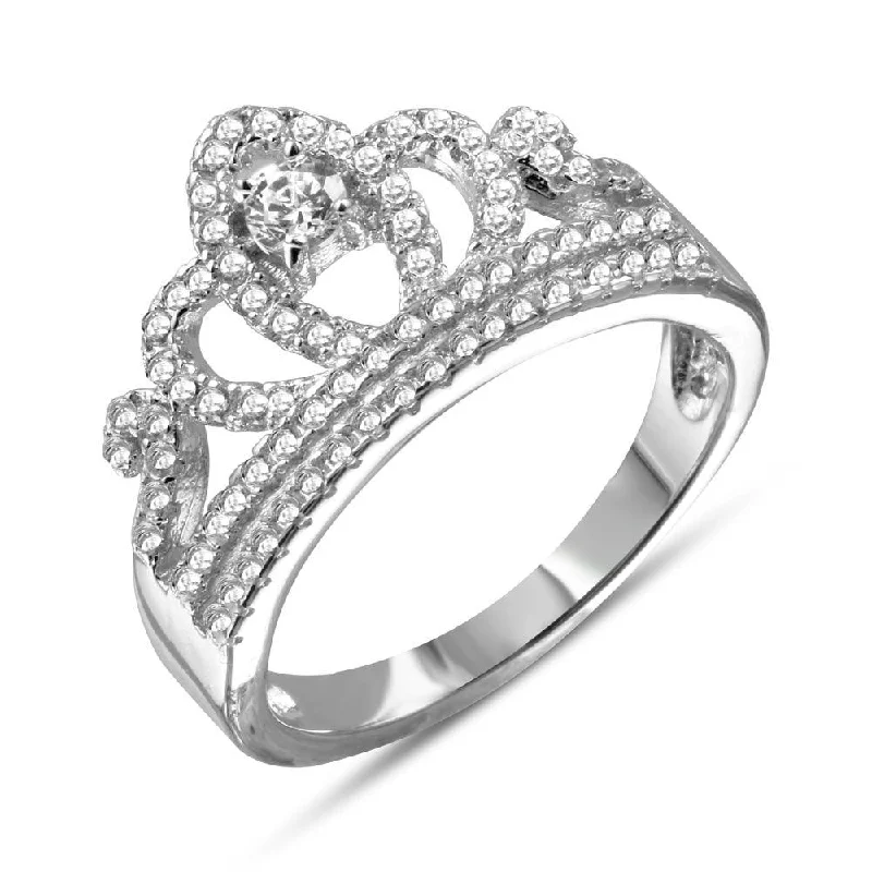 Ladies rings synthetic jewels-Rhodium Plated 925 Sterling Silver Tiara with CZ Ring - BGR01108