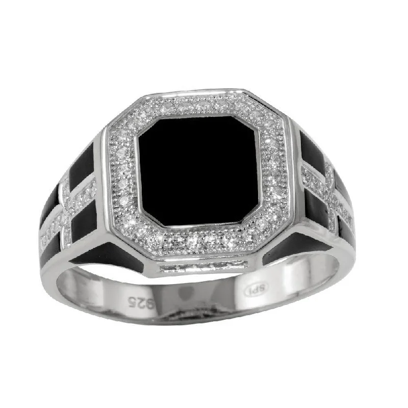 Ladies rings proposal gifts-Rhodium Plated 925 Sterling Silver Square Cross Ring with CZ - GMR00248RH