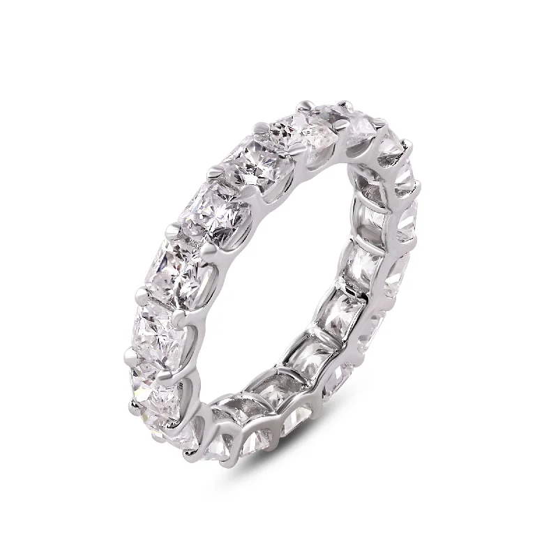 Ladies rings sister sets-925 Sterling Silver Rhodium Moissanite 3.8mm Eternity Band Ring - MGMR00006