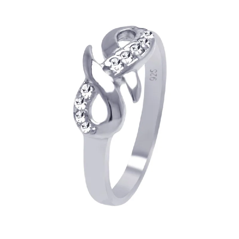 Ladies rings stacking looks-Silver 925 Rhodium Plated CZ Infinity Ribbon Ring - AAR0033