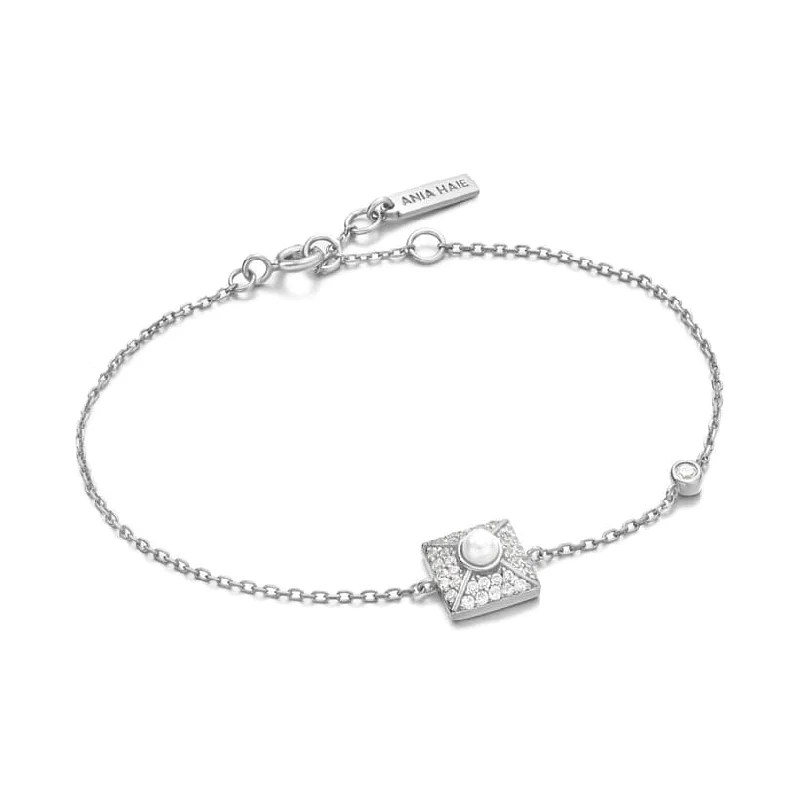 Ladies bracelets European charm-Silver Pearl Pave Bracelet