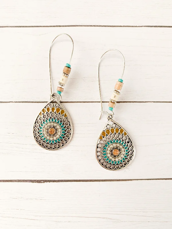 Ladies earrings social media picks-Vintage Drop Earrings with Turquoise and Tan Accents