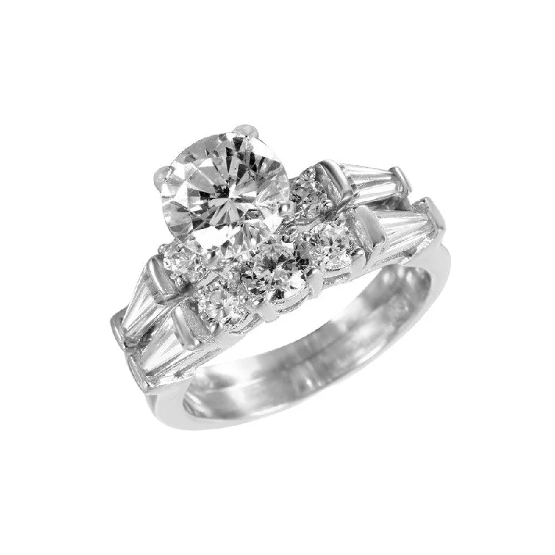 Ladies rings designer labels-Silver 925 Rhodium Plated Round Center CZ Ring - STR00227