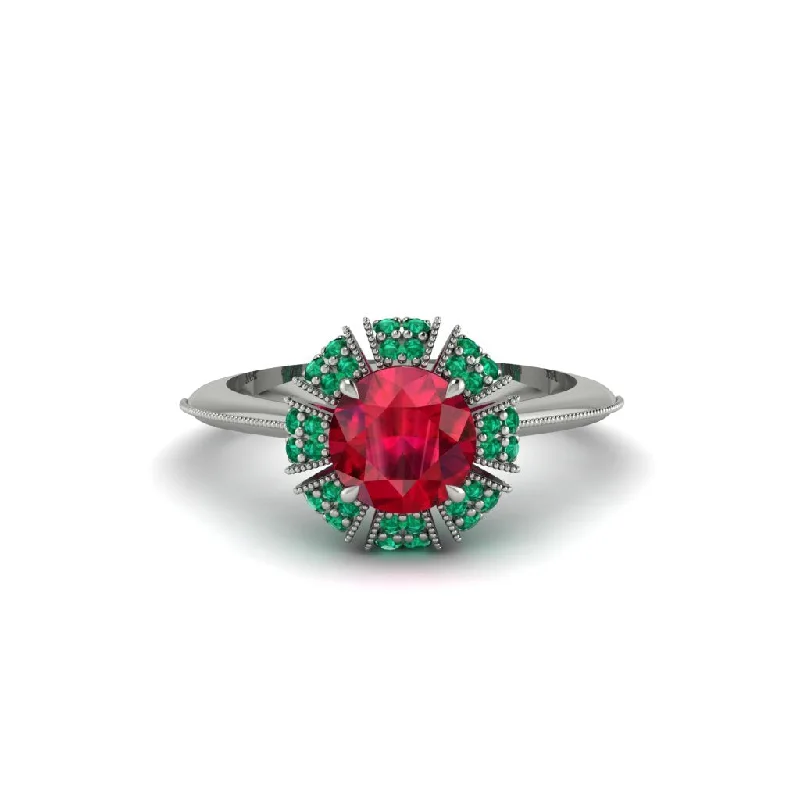 Ladies engagement rings platinum options-Emerald Crown Halo Engagement Ring - Annie No. 27