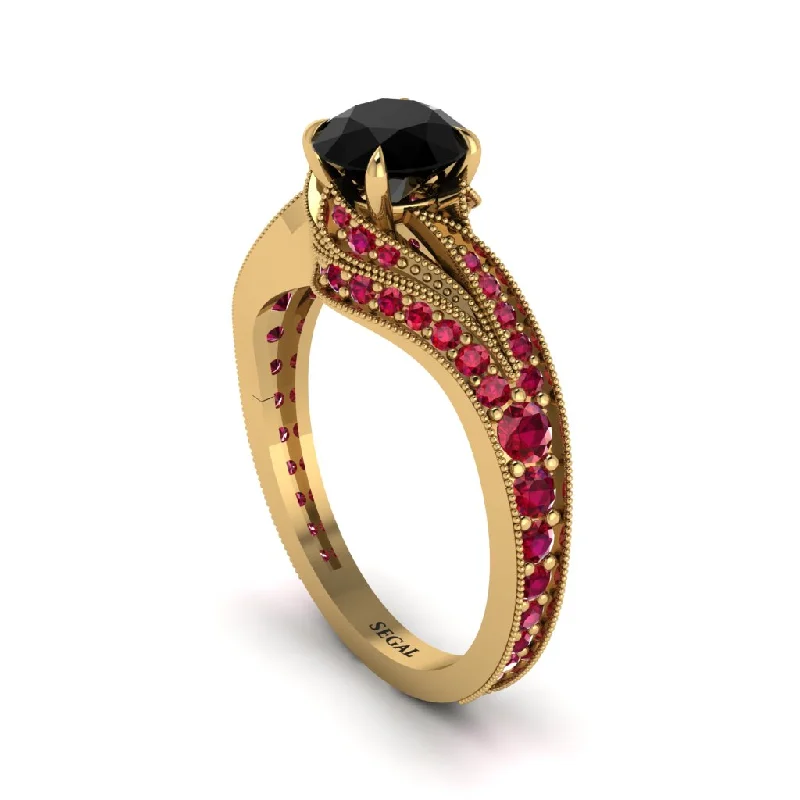 Ladies engagement rings statement rings-Ruby 14K Gold Pave Engagement Ring - Magnolia No. 52