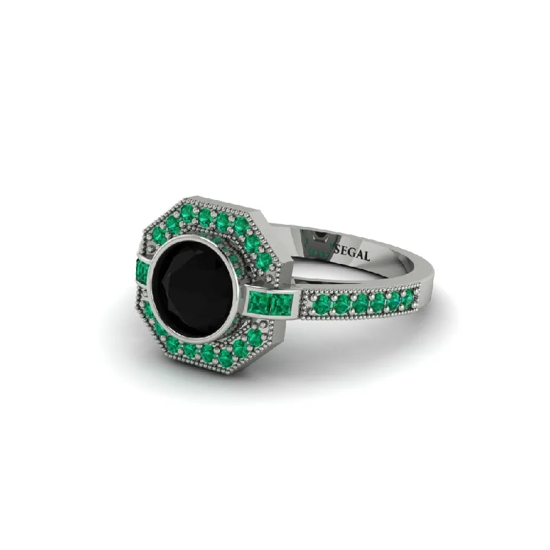 Ladies engagement rings punk edge-Emerald Octagon Halo Engagement Ring - Leia No. 24