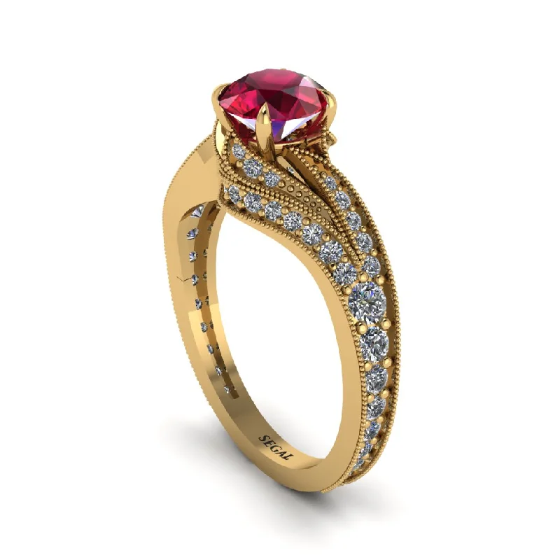 Ladies engagement rings viral designs-Diamond 14K Gold Pave Engagement Ring - Magnolia No. 10