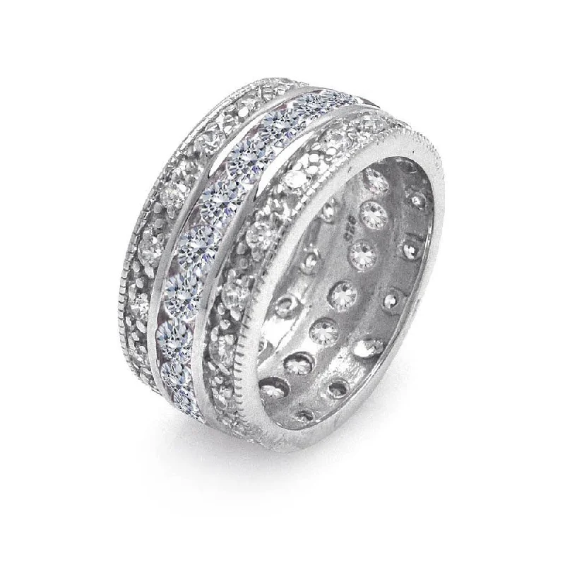 Ladies rings vintage charm-Rhodium Plated 925 Sterling Silver Clear CZ Channel Eternity Ring - STR00508