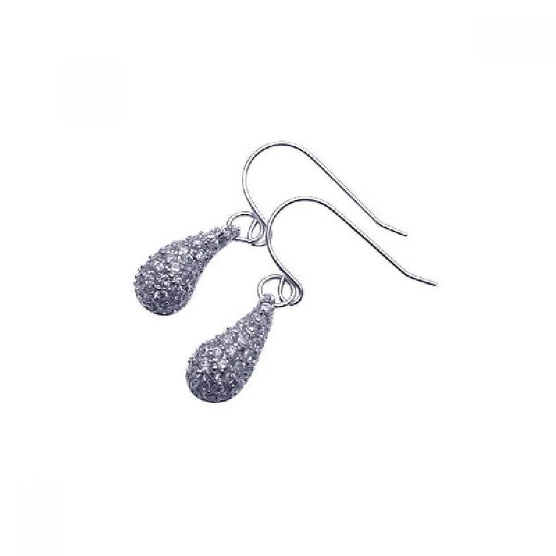 Ladies earrings social media picks-Clearance-Silver 925 Rhodium Plated Cluster CZ Eggplant Dangling Hook Earrings - STE00397