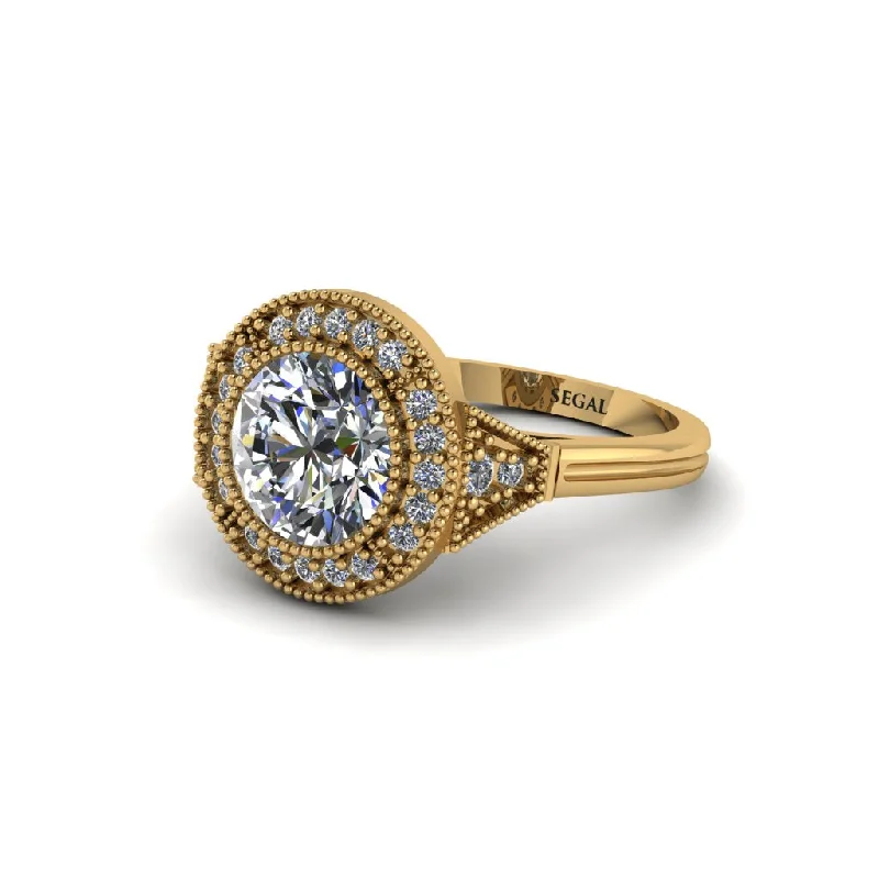 Ladies engagement rings limited editions-Round Cut Diamond Milgrain Halo Engagement Ring - Maggie No. 1