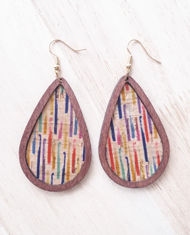 Ladies earrings fashion picks-Multicolored Wooden Teardrop Earrings