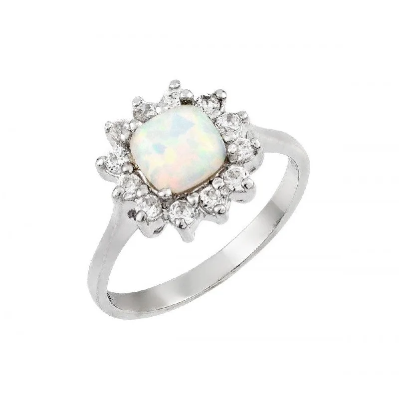 Ladies rings Christmas designs-Silver 925 Rhodium Plated Opal Clear Cluster CZ Flower Ring - STR00995