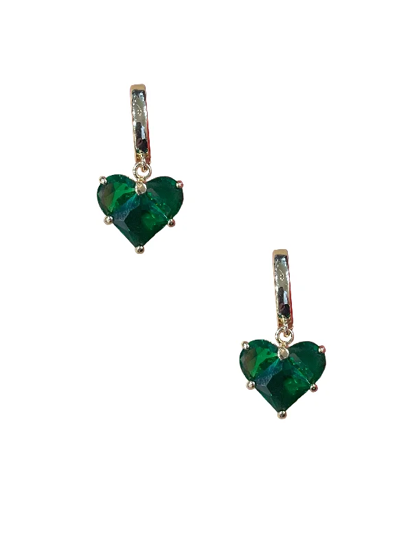 Ladies earrings animal charms-Gold Love Heart Earring - Green