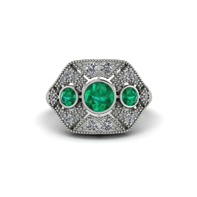 Ladies engagement rings romantic styles-Emerald Art Deco Geometric Engagement Ring - Haven No. 6