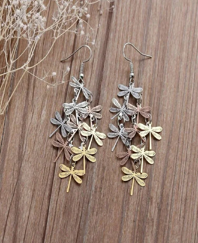 Ladies earrings birthday surprises-Beautiful Dragonfly Tassel Earrings