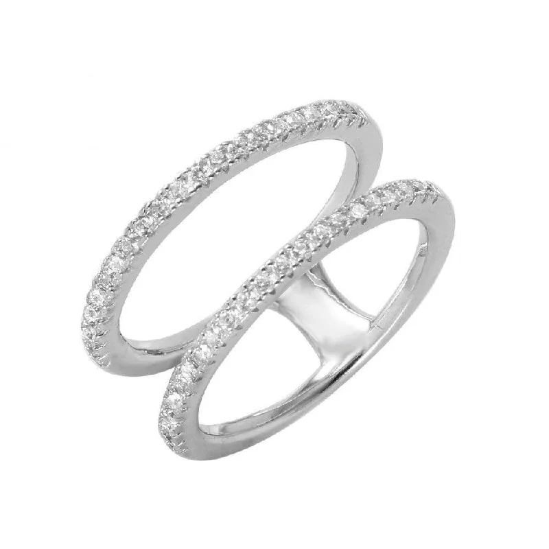 Ladies rings gold-plated-Silver 925 Rhodium Plated Twin Band CZ Ring - GMR00042