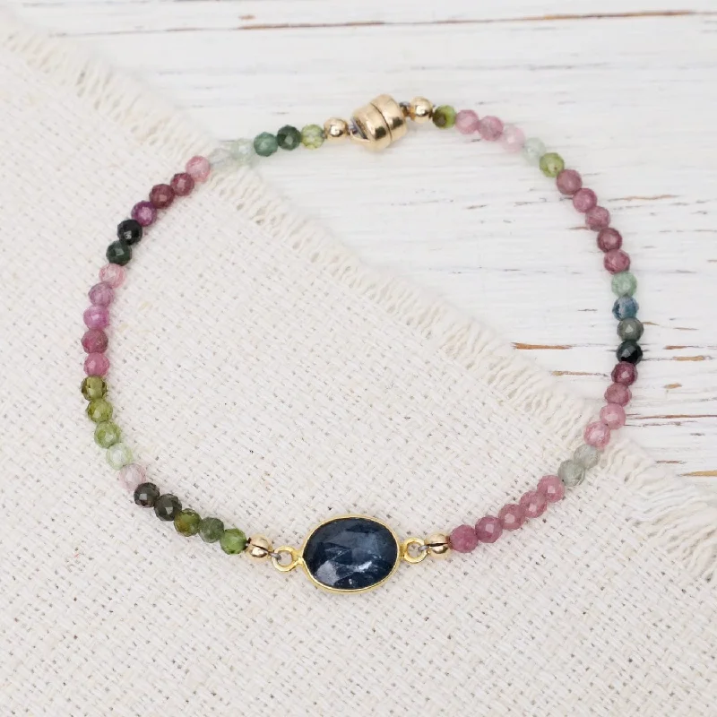 Ladies bracelets jade details-Kyanite Link & Rainbow Tourmaline Bracelet