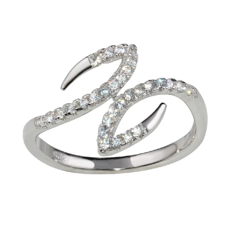 Ladies rings minimalist looks-Rhodium Plated 925 Sterling Silver Open End Hook Ring with CZ - BGR01173