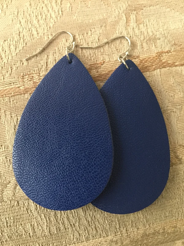 Ladies earrings gift options-NAVY BLUE FAUX LEATHER DROP EARRINGS