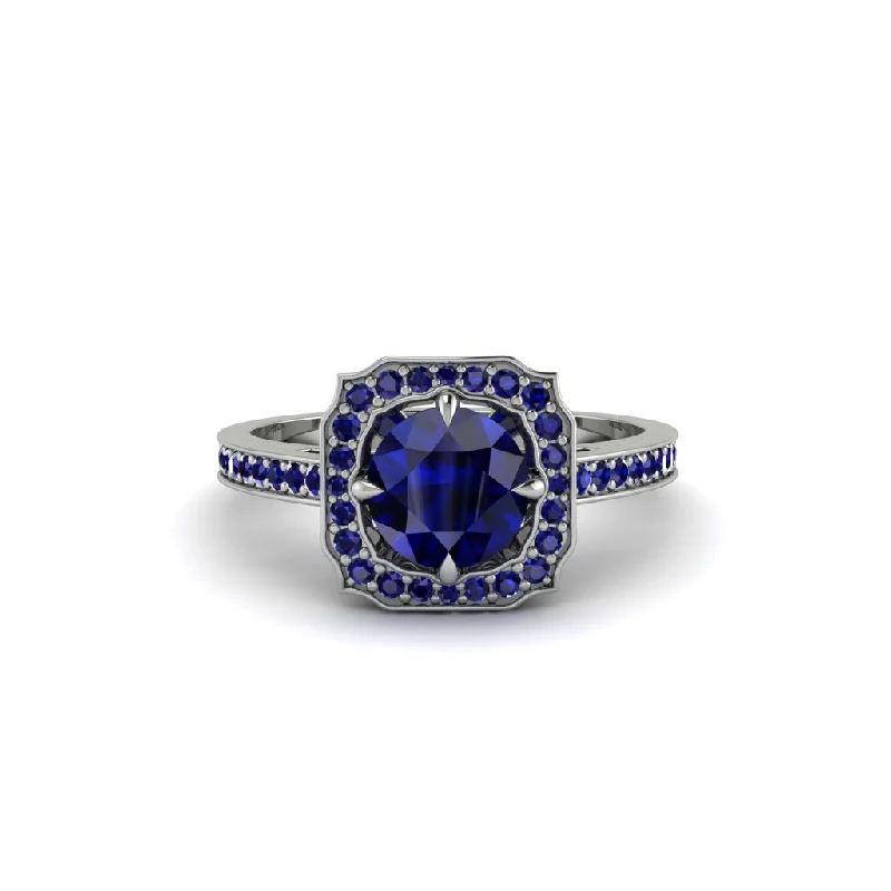 Ladies engagement rings warranty options-Sapphire Cathedral Halo Engagement Ring - Luciana No. 75