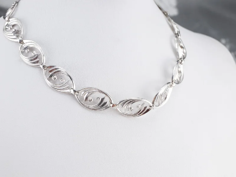 Ladies rings top brands-Vintage Sterling Silver Floral Link Necklace