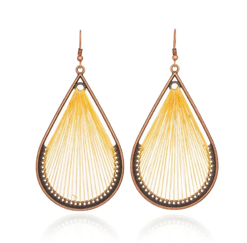 Ladies earrings Christmas styles-Yellow Stringed Teardrop Earrings