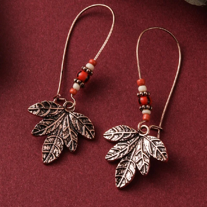 Ladies earrings synthetic jewels-Ethnic Boho Vintage Leaf Pendant Suspension Drop Earrings