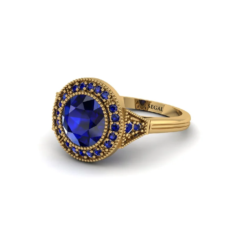 Ladies engagement rings dream rings-Round Cut Sapphire Milgrain Halo Engagement Ring - Maggie No. 73