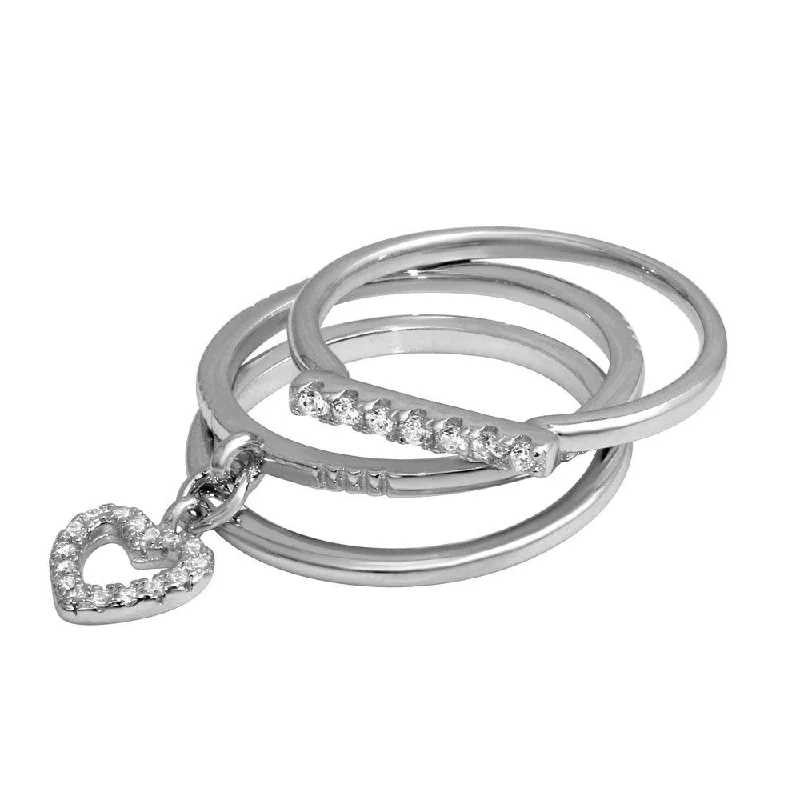 Ladies rings synthetic jewels-High Polished 925 Sterling SilverStackable Hanging Heart Ring - STR01104RH