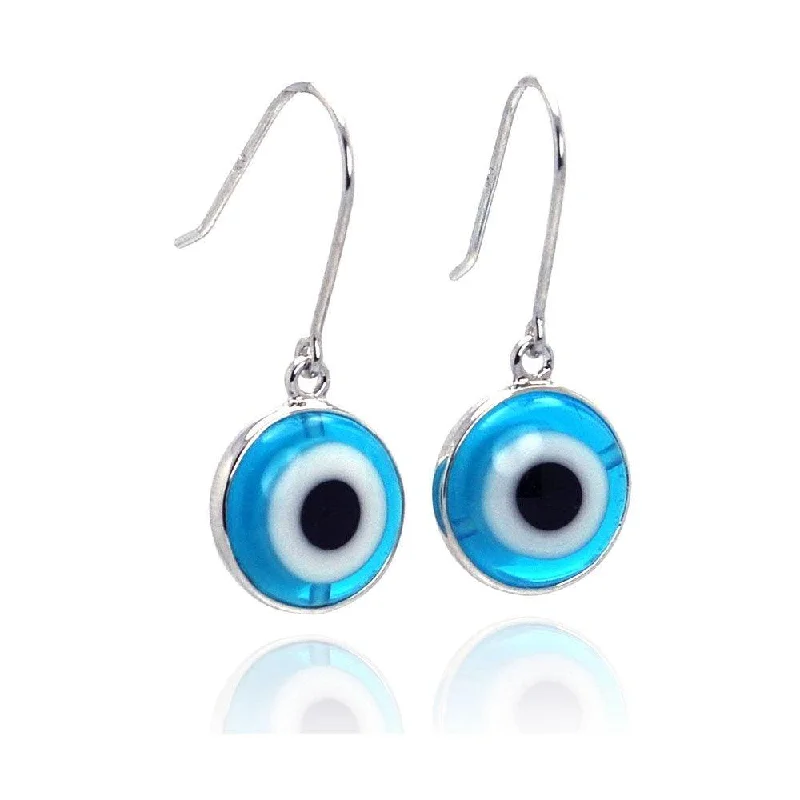 Ladies earrings social media picks-Silver 925 Rhodium Plated Round Cookie Monster Evil Eye Dangling Hook Earrings - BGE00106