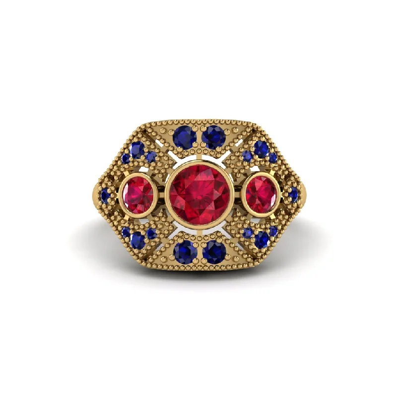 Ladies engagement rings round cut-Ruby Art Deco Geometric Engagement Ring - Haven No. 70