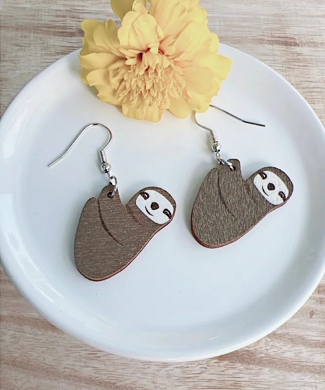 Ladies earrings stud trends-Adorable Sloth Earrings