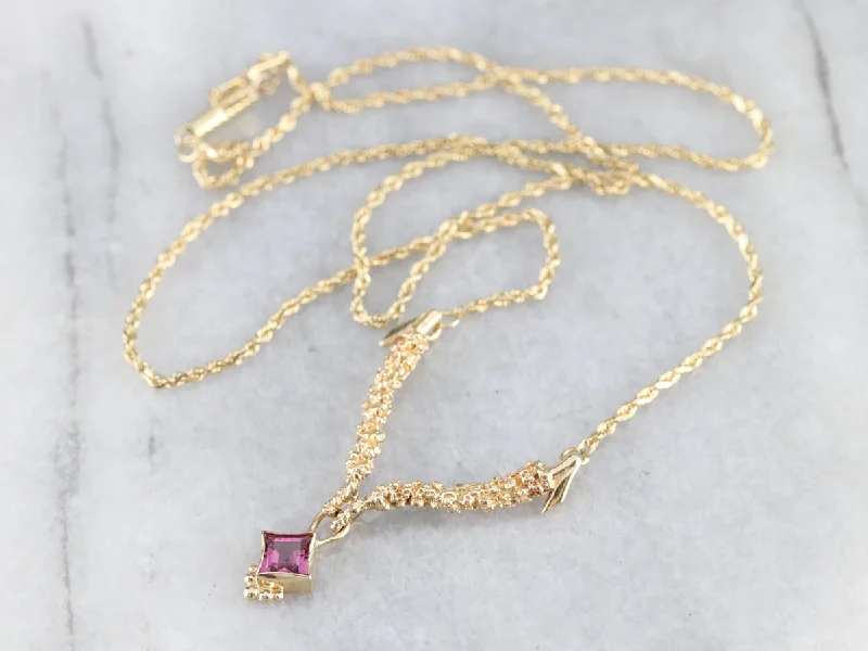 Ladies rings natural gems-Pink Tourmaline Yellow Gold Necklace