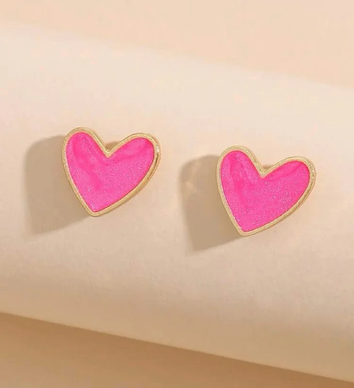 Ladies earrings ruby pendants-Dainty Pink Heart Stud Earrings