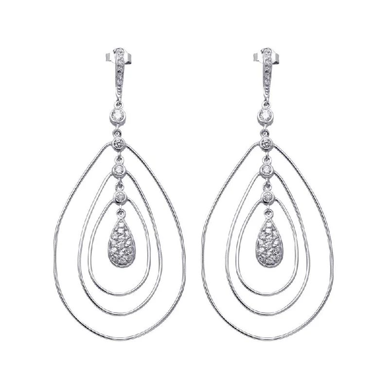 Ladies earrings chandelier looks-Clearance-Silver 925 Rhodium Plated Teardrop CZ Wire Dangling Chandelier Earrings - STE00573