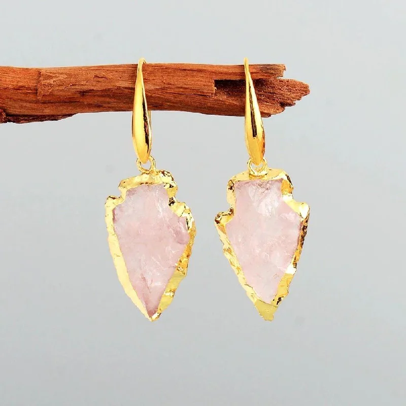 Ladies earrings social media picks-Handmade Rose Quartz Crystal Earrings