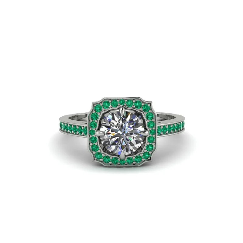 Ladies engagement rings online shopping-Diamond Cathedral Halo Engagement Ring - Luciana No. 18