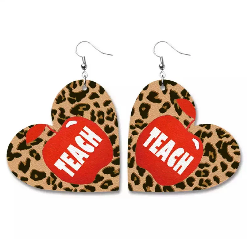 Ladies earrings cute designs-Leopard Print Teacher Earrings