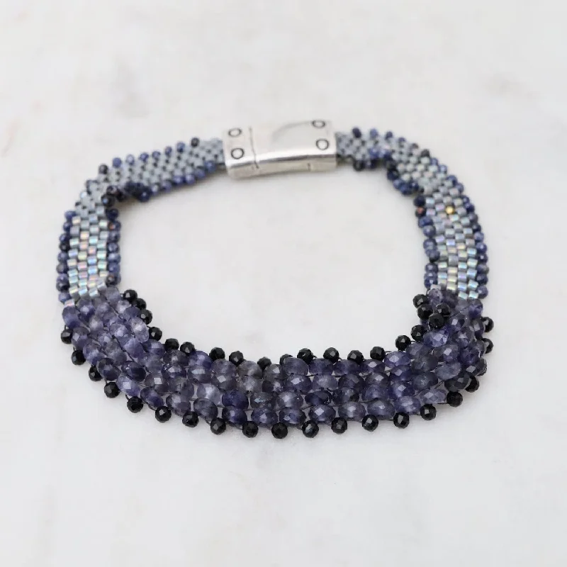 Ladies bracelets global brands-Hand Woven Soft Bracelet of Iolite & Black Spinel