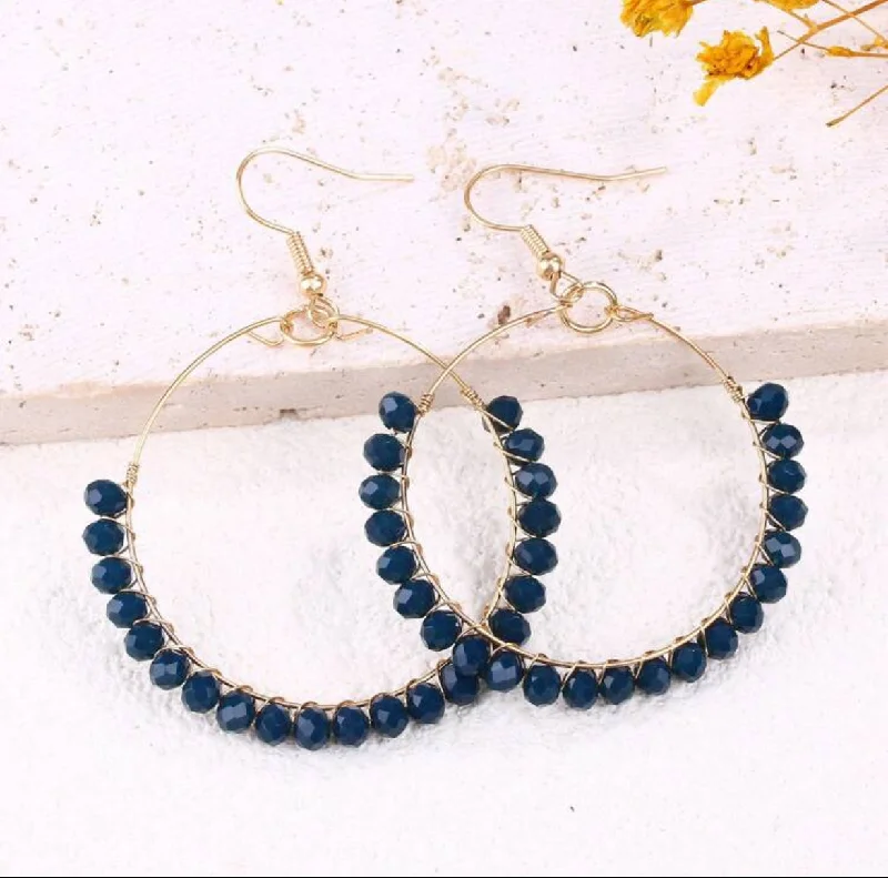 Ladies earrings chandelier looks-Beautiful Navy Blue Beaded Drop Earrings