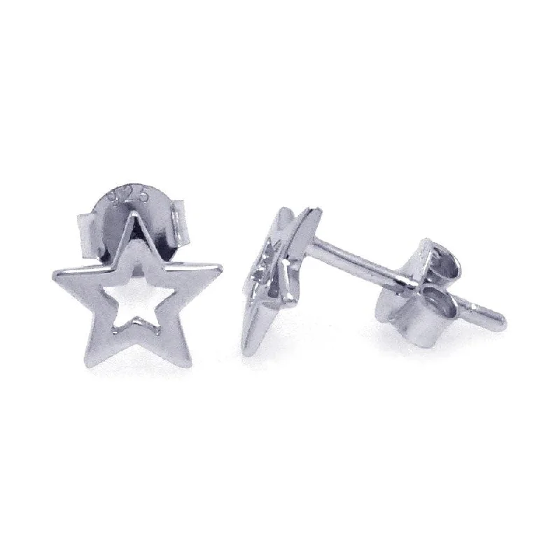 Ladies earrings gothic charm-Silver 925 Rhodium Plated Open Star CZ Post Earrings - STE00747