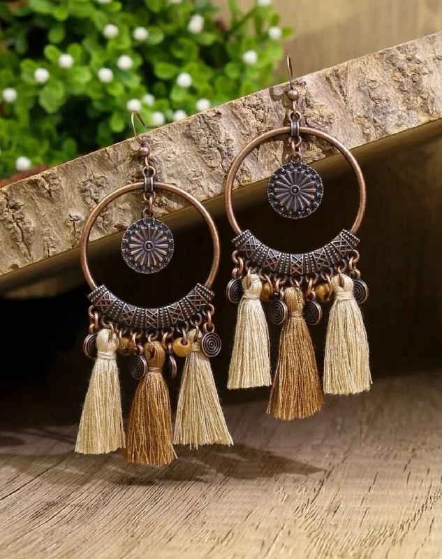 Ladies earrings investment pieces-Round Tassel Drop Earrings