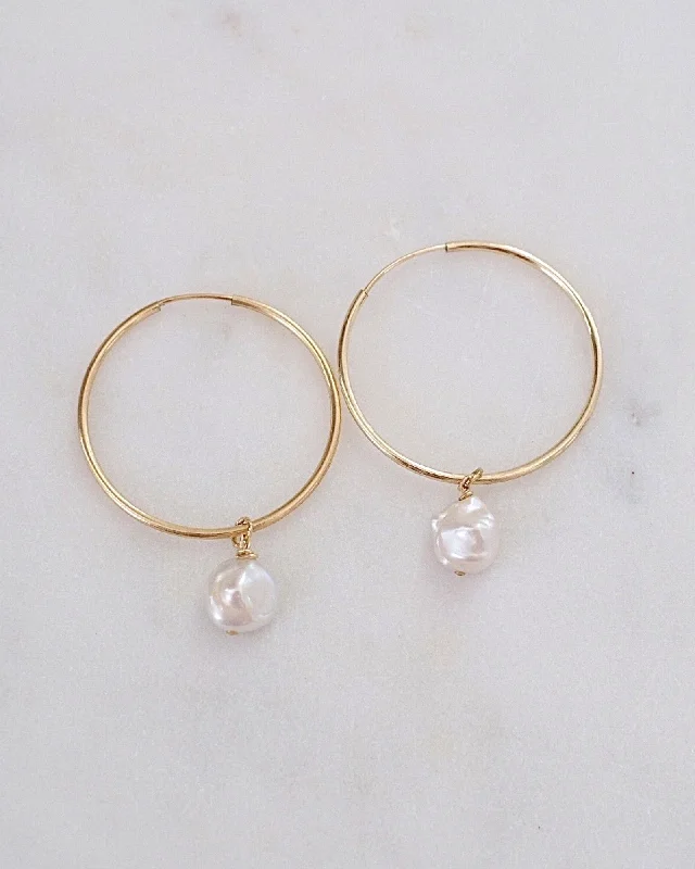 Ladies earrings stud trends-Keshi Pearl Hoop Earrings