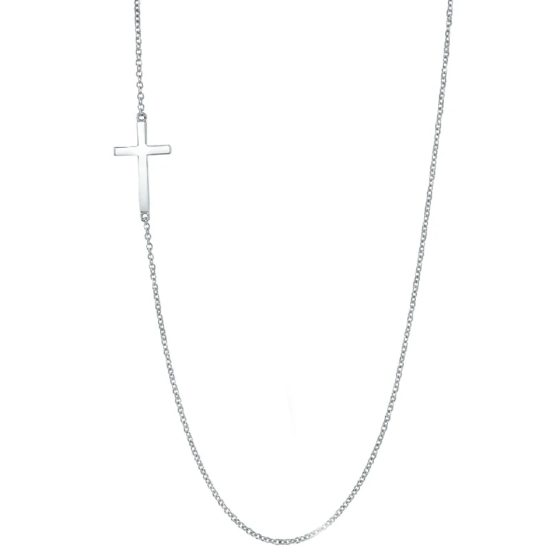 Ladies rings middle finger-Sterling Silver Sideways Cross Necklace