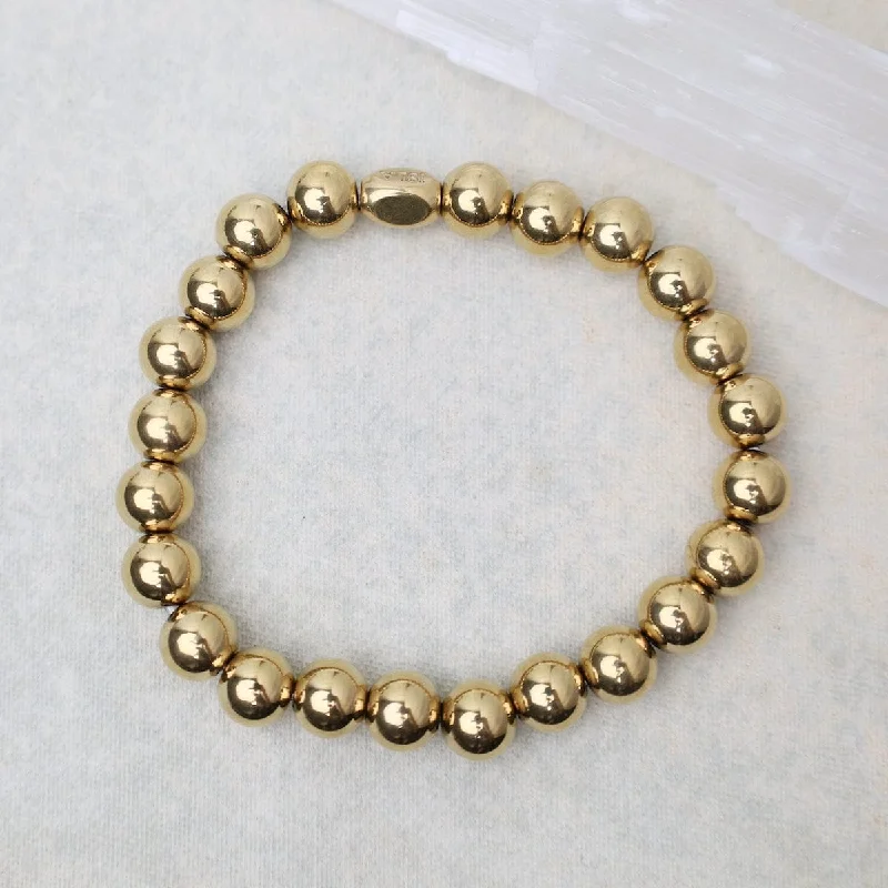 Ladies bracelets engagement gifts-8mm Plain Ball Bracelet in Gold Plated Stainless Steel