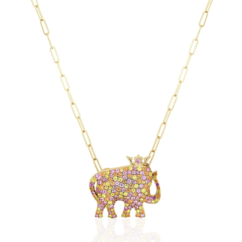 Ladies rings couple rings-Multi-Sapphire Elephant Pendant Necklace