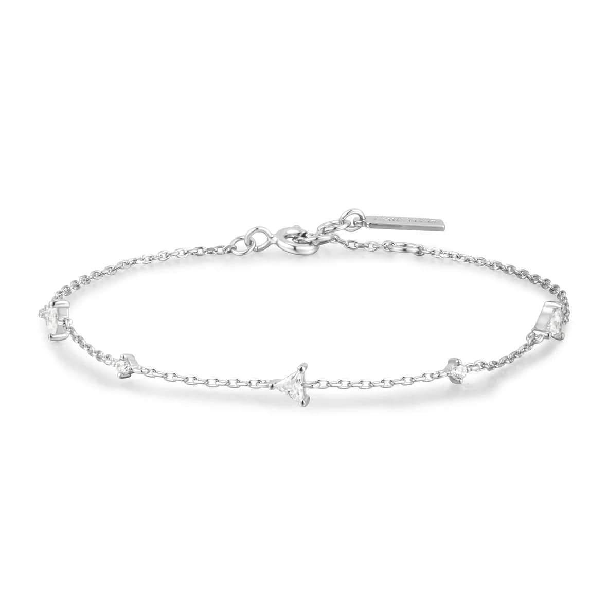 Ladies bracelets party wear-Silver Triangular Cubic Zirconia Station Bracelet