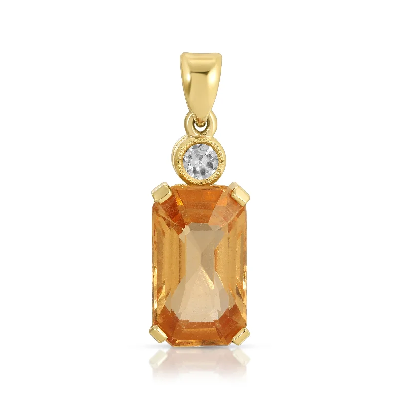 Ladies rings modern appeal-Hessonite Garnet Pendant Necklace with Diamond