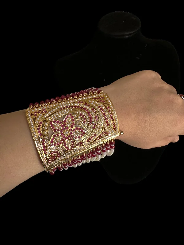 Ladies bracelets wedding elegance-B198 Jadau bahi / bracelet - Ruby pearl ( READY TO SHIP  )