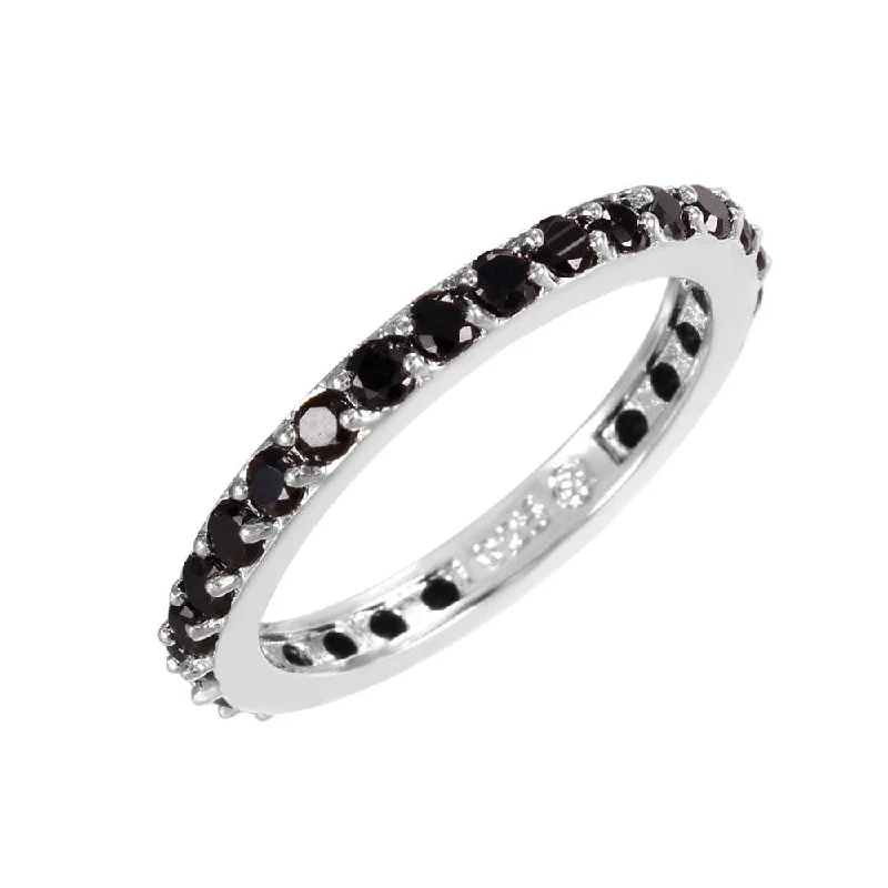 Ladies rings global brands-Silver 925 Rhodium Plated Black CZ Stackable Eternity Ring - STR00119BLK